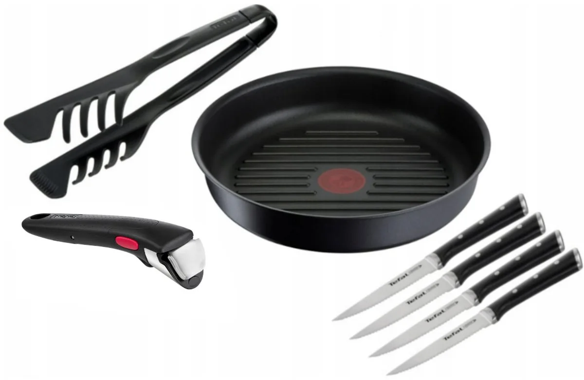 Ingenio Grillpan Set met 7 Delen: Pan, Tang, Messenset van Tefal in Zwart – productfoto