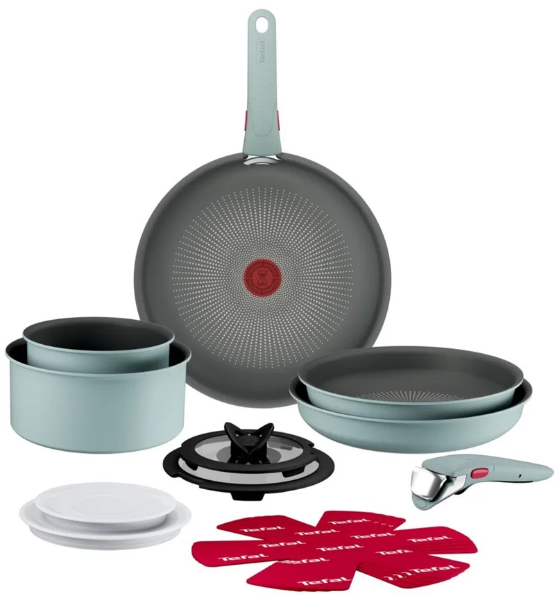Ingenio Halo Ecalyptus - Pannenset - 15-delig - Inclusief Deksel - Pan Beschermers - Handgrepen de Tefal en Groen – Eucalyptus – photo produit
