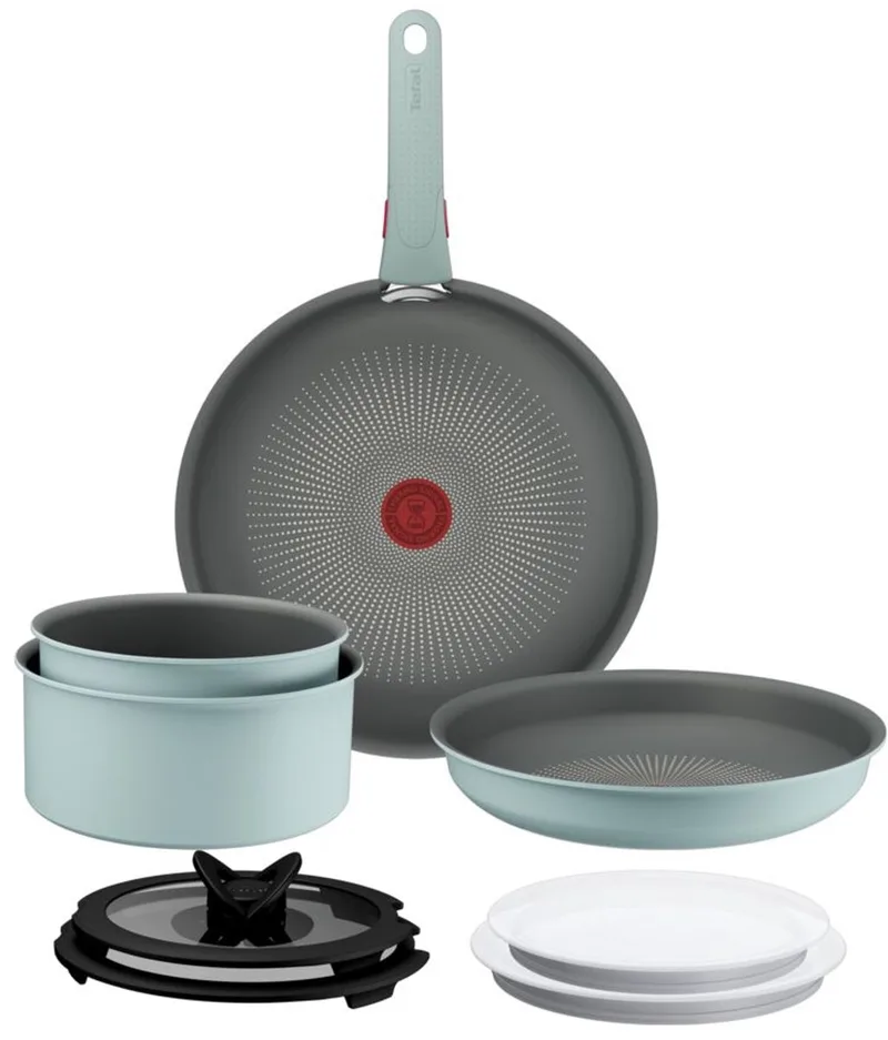Ingenio Halo Ecalyptus - Pannenset - 9-delig - Inclusief Deksel - Handgreep by Tefal in Green – Eucalyptus – product photo