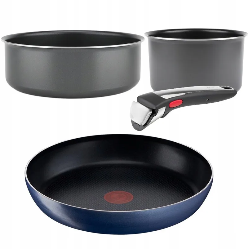 Ingenio Pannenset met Pan en 2 Kookpannen - 28/24/16 cm de Tefal en Bleu – photo produit