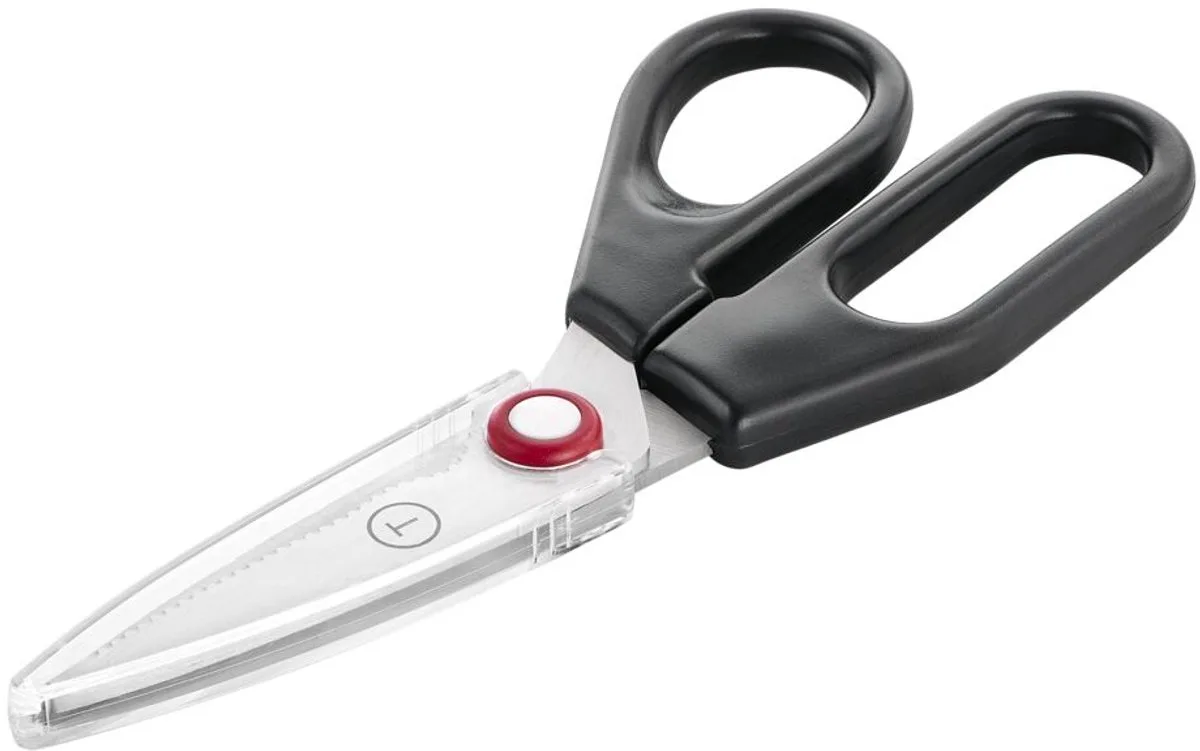 Ingenio Plus - Keukenschaar - Ergonomisch - Robuust - Multifunctioneel van Tefal in Zwart, Zilver & Rood – productfoto
