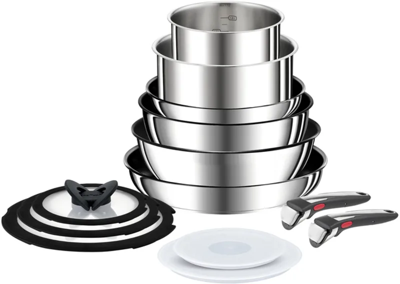 Ingenio Preference On 13-delige RVS set (koeken-, kookpannen, wok, deksels, handgrepen) - inductie by Tefal in Roestvrijstaal – product photo