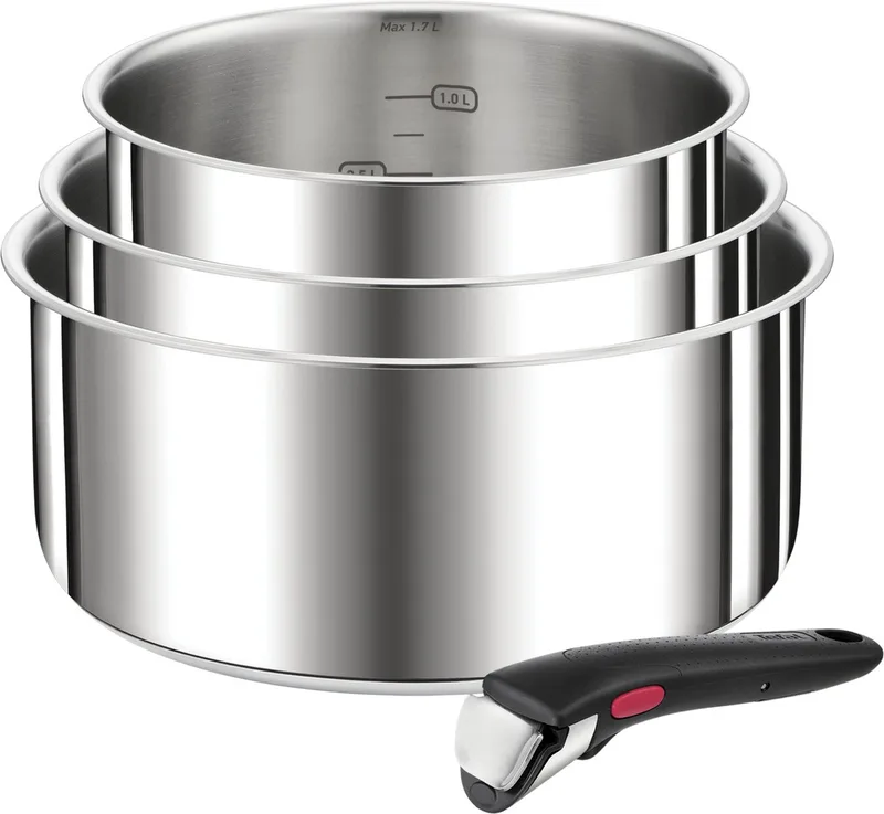 Ingenio Preference - Pannenset - 3-delig - Inductie - Stapelbaar - Afneembare Handgreep - Ruimtebesparend by Tefal in Roestvrijstaal – product photo 1 of 4