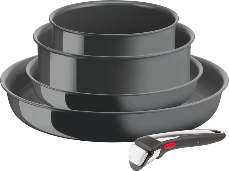 Ingenio Renew - Koekenpannenset - 5-delig - PFAS-vrij - Keramisch - Inductie - Stapelbaar - Afneembare Handgreep by Tefal in Grey – product photo