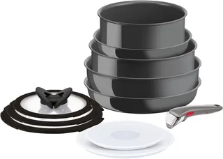 Ingenio Renew - Pannenset - 11-delig - PFAS-vrij - Keramisch - Inductie - Stapelbaar - Afneembare Handgreep von Tefal in Grau – Produktfoto 2 von 5