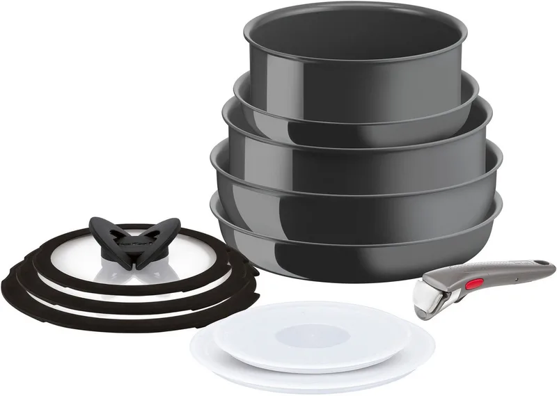 Ingenio Renew - Pannenset - 11-delig - PFAS-vrij - Keramisch - Inductie - Stapelbaar - Afneembare Handgreep von Tefal in Grau – Produktfoto 2 von 5