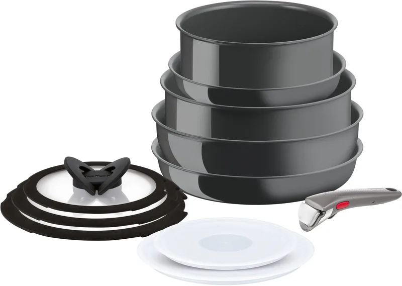 Ingenio Renew - Pannenset - 11-delig - PFAS-vrij - Keramisch - Inductie - Stapelbaar - Afneembare Handgreep von Tefal in Grau – Produktfoto 1 von 5