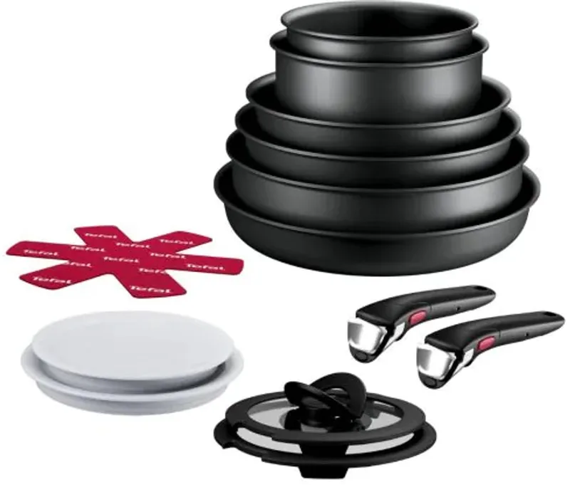 Ingenio Resist - Pannenset - 13-delig - Inductie - Stapelbaar - Afneembare Handgrepen - Ruimtebesparend de Tefal en Noir – photo produit