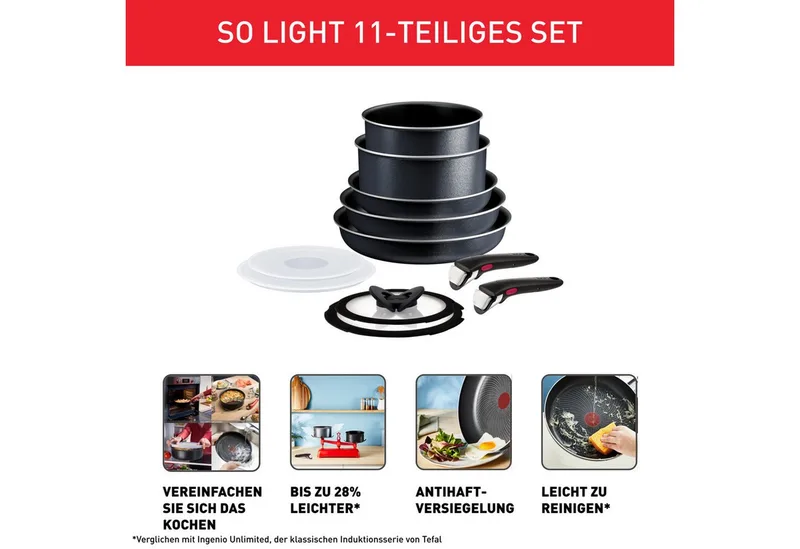 Ingenio So Light - Pannenset - 11-delig - Inductie - Stapelbaar - Afneembare Handgrepen - Ruimtebesparend by Tefal in Black, Silver – product photo 2 of 3