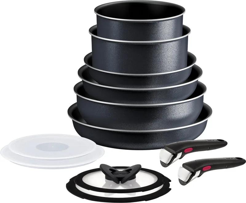 Ingenio So Light - Pannenset - 12-delig - Inductie - Stapelbaar - Afneembare Handgrepen - Ruimtebesparend fra Tefal i Sort – produktbillede
