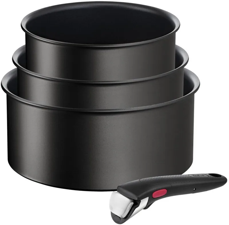 Ingenio Unlimited - Pannenset - 4-delig - Inductie - Stapelbaar - Afneembare Handgreep - Ruimtebesparend by Tefal in Black – product photo