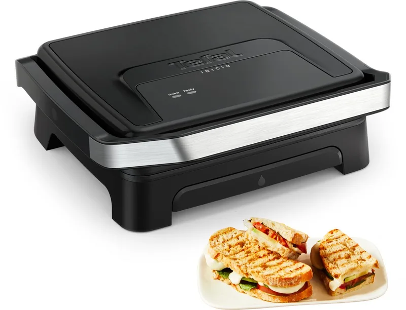 Inicio Classic GC2718 Paninimaker & Contactgrill - Geschikt voor panini's en meer - Anti-aanbakplaten - Vet opvangbak - Verticaal Opbergen - 1500W by Tefal in Black – product photo