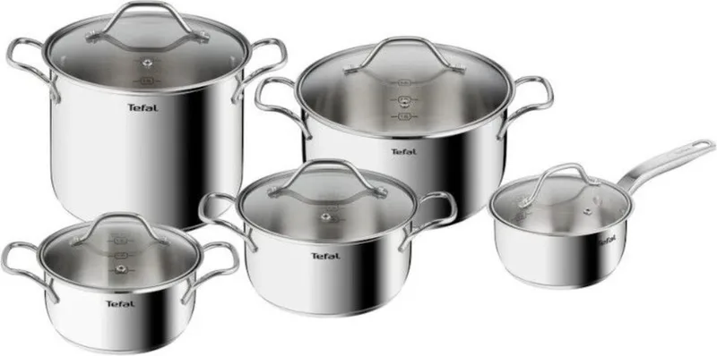 Intuition Pannenset 5-Pannen kookset - Steelpan Ø 16 cm, kookpan 18/20/24 cm, soeppan 22 cm by Tefal in Silver – product photo 1 of 5