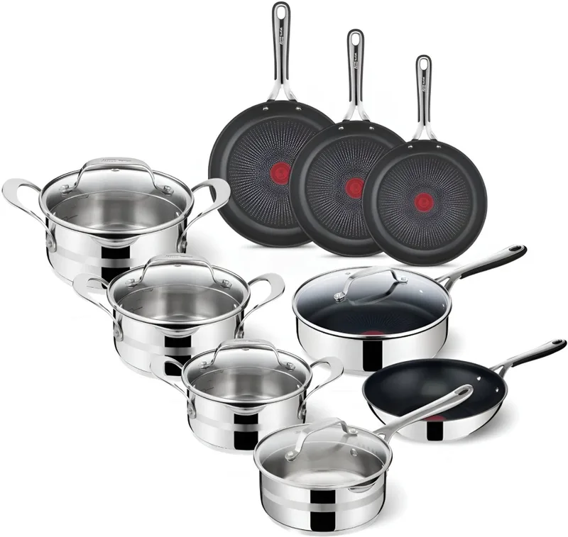 Jamie Oliver Complete Pannenset - 9-delig - Kookpotten - Koekenpannen - Wokpan - Hapjespan von Tefal in Silber – Produktfoto