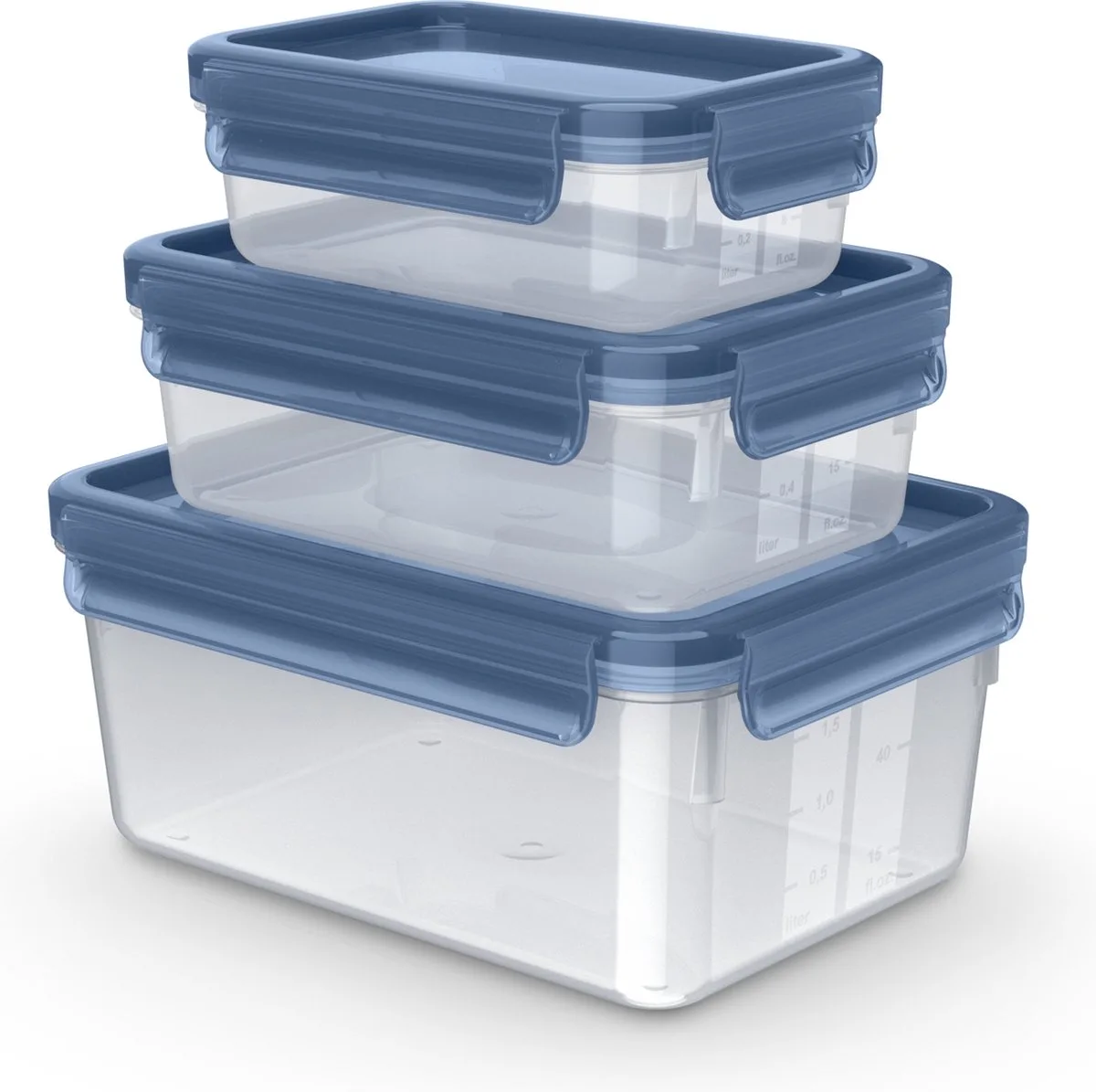 MasterSeal - Vershoudbakjes - 3-delig - 0.55L/1L/2.2L - Robuust - 100% Lekvrij by Tefal in Blue – product photo