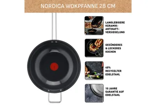 Nordica Keramische Wokpan 28 cm - PFAS-vrij - RVS - Geschikt voor Inductie de Tefal en Argent – photo produit 4 sur 5