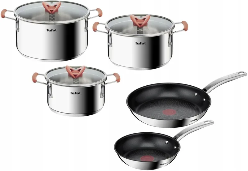 Opti'Space & Intuition Pannenset RVS - 8 Delig von Tefal in Silber – Produktfoto