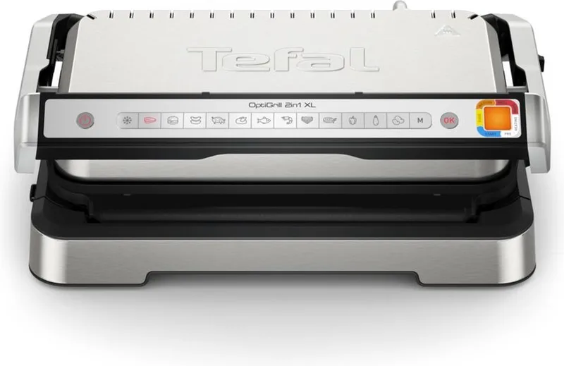 OptiGrill 2in1 XL GC782D - Intelligente Contactgrill - 12 Automatische Programma's - Gaarheidsindicator - Groot Grilloppervlak - 2200W - RVS de Tefal en Roestvrijstaal – photo produit