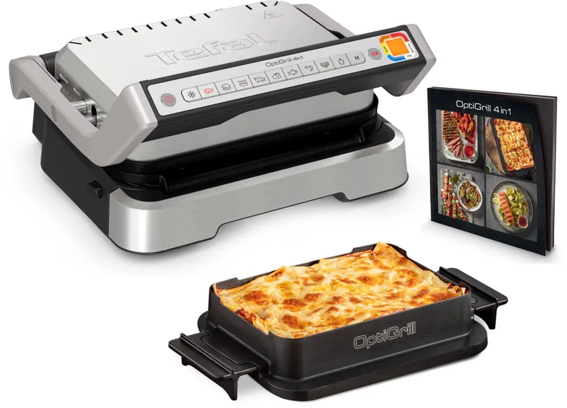 OptiGrill 4in1 GC774D - Intelligente Contactgrill - Inclusief Bakschaal - 9 Automatische programma's - Gaarheidsindicator - 2100W von Tefal in Rvs – Produktfoto