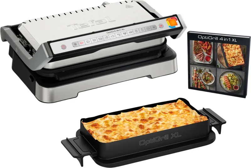OptiGrill 4in1 XL GC784D - Intelligente Contactgrill - Grill, Tafel barbecue, Oven en Complete Maaltijd - 12 Automatische Programma's - Groot Grilloppervlak - 2200W - RVS de Tefal en Argent – photo produit