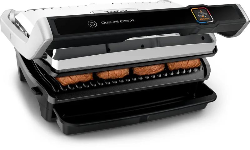 OptiGrill Elite XL GC760D Slimme Contactgrill - Digitale Grillassistent - 16 Automatische Programma's - Gaarheidsindicator - Uitneembare anti-aanbakplaten - Groot Formaat - Vet opvangbak - 2200W by Tefal in Rvs – product photo