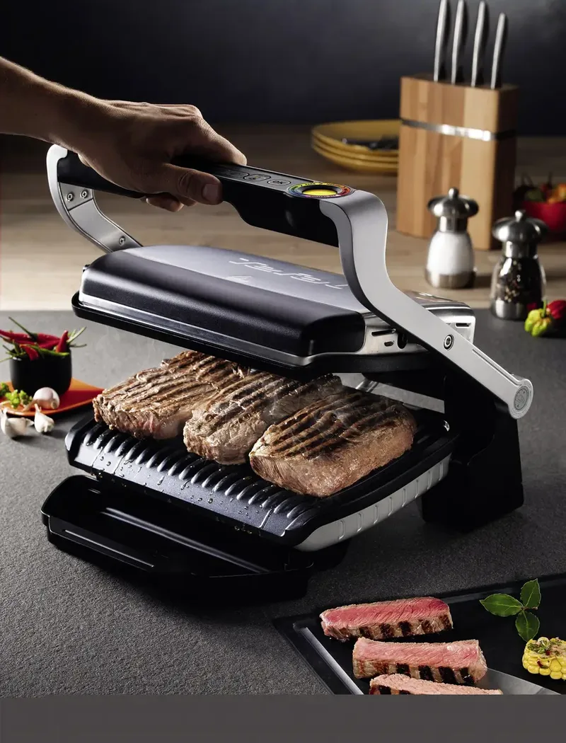 Optigrill+ GC712D - Contactgrill - Temperatuurcontrole - 6 automatische programma's by Tefal in Titanium, Silver – product photo 2 of 3