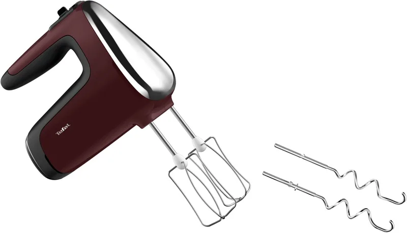 Powermix Silence HT6525 - Handmixer - Met Deeghaken en Gardes - Staafmixer opzetstuk - Variabele Snelheid en Turbofunctie - Stille Werking - 600W by Tefal in Red – product photo