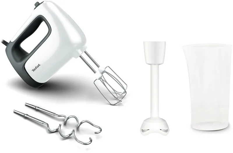 Prep'Mix+ HT4611 - Handmixer - 5 Snelheden - 500W - Inclusief Kloppers en Deeghaken från Tefal i Vit – produktbild