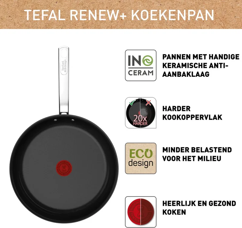 Renew+ Black keramische koekenpan 24 cm - inductie de Tefal en Noir – photo produit
