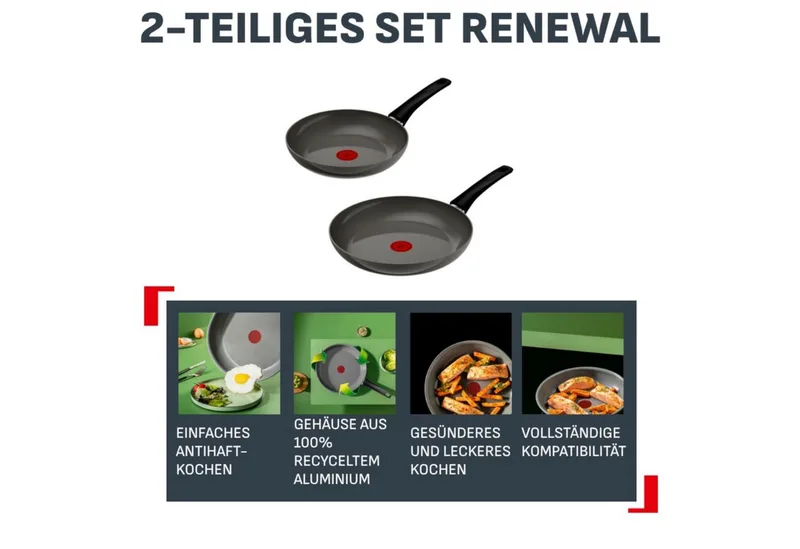 Renewal 2-delige Keramische Koekenpannenset 24/28 cm - Geschikt voor inductie - Gerecycled aluminium från Tefal i Grå – produktbild 3 av 3