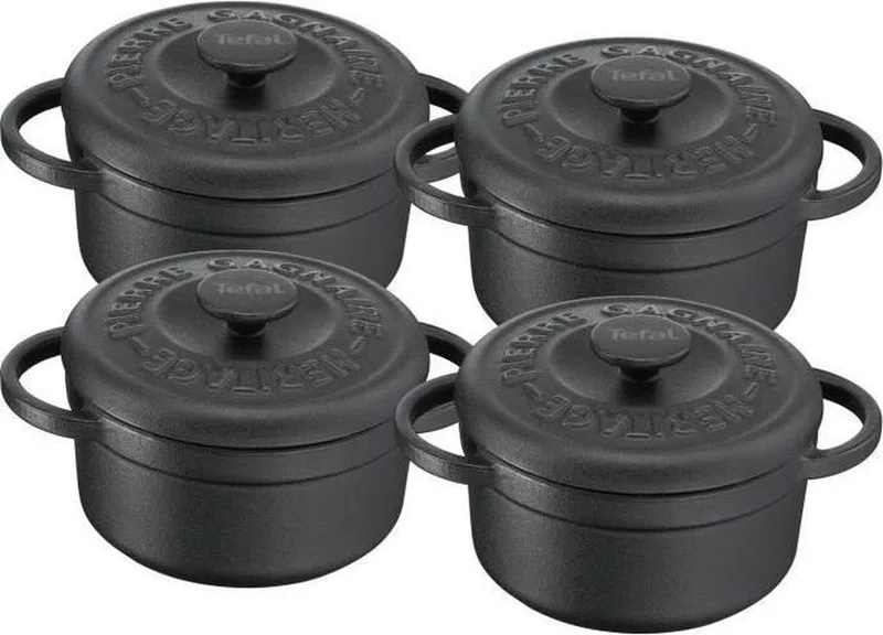 Set van 4 Pierre Gagnaire Heritage Cast Iron Mini Casseroles - Rond - 10 cm - 0,3L by Tefal in Black – product photo