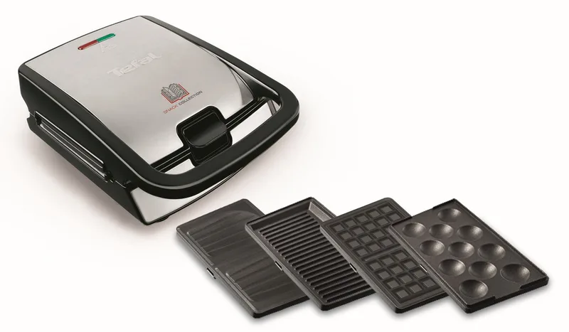 Snack Collection SW854D - Contactgrill & Tosti-ijzer - 4 verschillende Platen voor tosti's, wafels, panini's en poffertjes- RVS - Anti-aanbaklaag de Tefal en Noir, Rvs – photo produit 1 sur 3