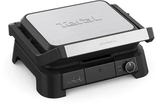 SuperGrill 3-in-1 GC510D Contactgrill - Barbecuestand - 3 Verstelbare Hoogtes - Uitneembare anti-aanbakplaten - Regelbare temperatuur- Vet opvangbak - Verticaal Opbergen - 2000W - RVS van Tefal in Zwart – productfoto 1 van 6
