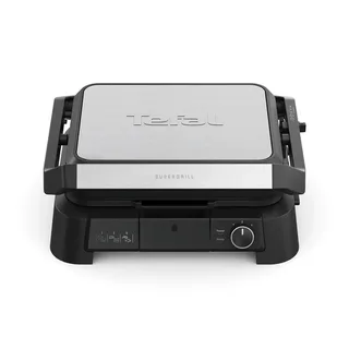 SuperGrill 3-in-1 GC510D Contactgrill - Barbecuestand - 3 Verstelbare Hoogtes - Uitneembare anti-aanbakplaten - Regelbare temperatuur- Vet opvangbak - Verticaal Opbergen - 2000W - RVS van Tefal in Zwart – productfoto 2 van 6