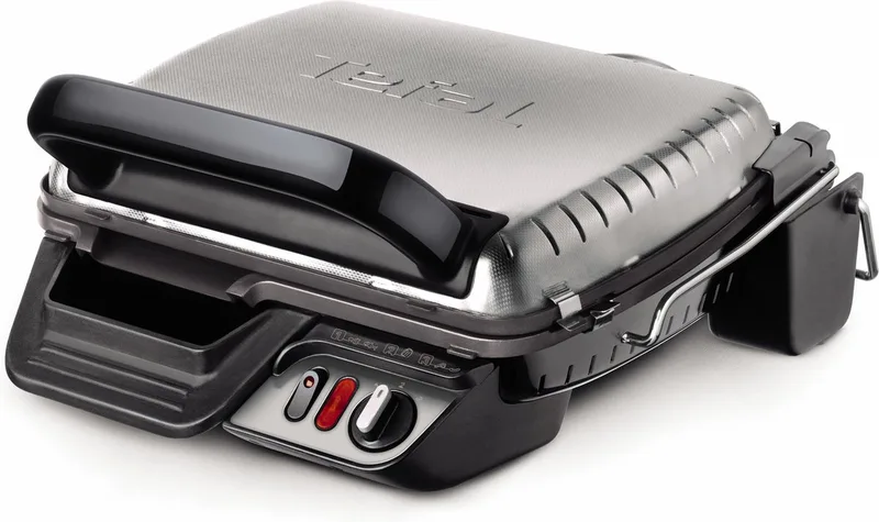 Ultra Compact 600 Comfort GC3060 Contactgrill - Barbecuestand - Regelbare temperatuur - Uitneembare Anti-aanbakplaten - Vet opvangbak - Verticaal opbergen - 2000W - RVS by Tefal in Silver – product photo