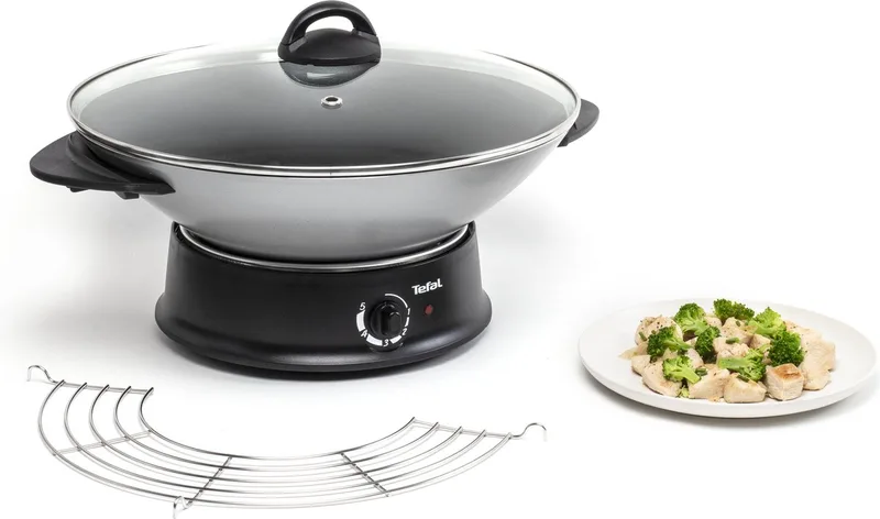 WO 3000 - Elektrische Wok - Anti-aanbaklaag - Geschikt voor Roerbakken en Stomen - 1200W från Tefal i Svart – produktbild