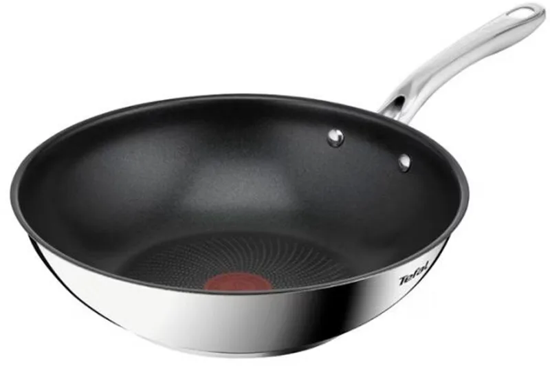 wok Infinite 28 cm - Inclusief houten roerlepel voor optimaal behoud van de bodem de Tefal en Argent, Noir – photo produit