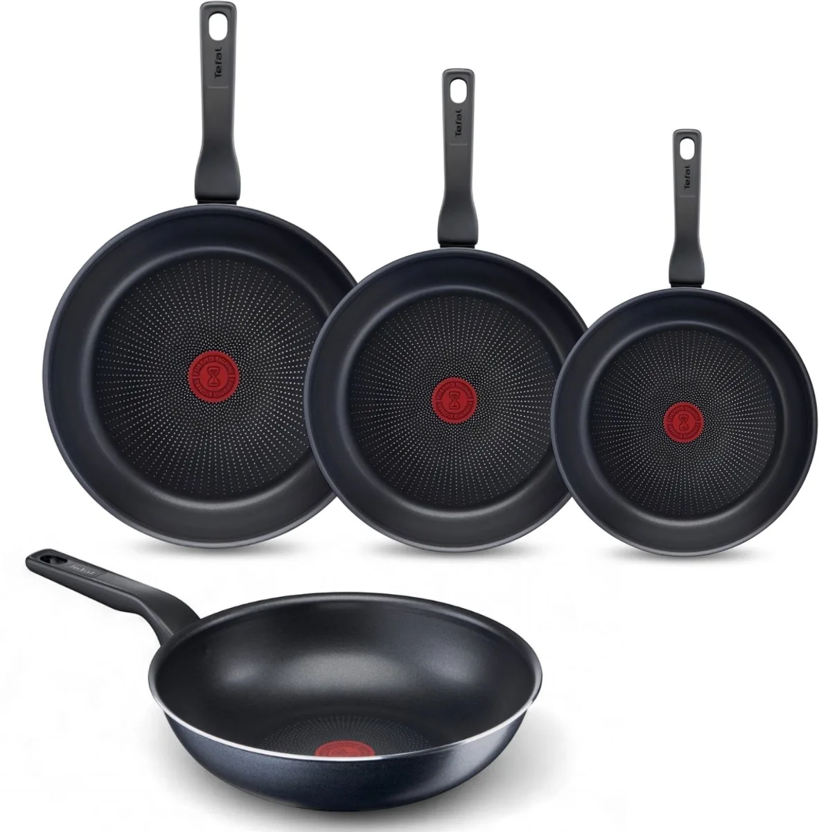 XL Force Pannenset - Koekenpannen Ø20/24/28cm + Wokpan Ø28cm - Niet Geschikt voor Inductie - Aluminium van Tefal in Zwart – productfoto