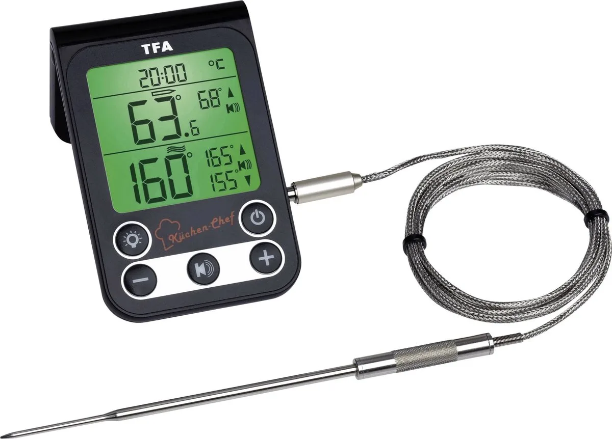 Digitale BBQ Vlees/Oven thermometer - 14.1512.01 keuken-chef van TFA Dostmann in Zwart, Zilver – productfoto