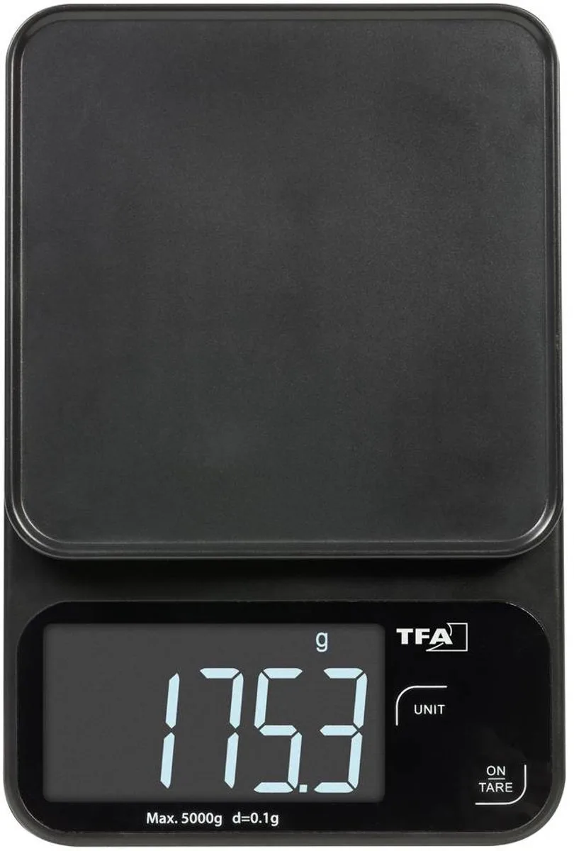 Digitale Keukenweegschaal Cookie – 5 kg – Nauwkeurig tot 1 g – Strak Design voor Koken & Bakken van TFA Dostmann in Zwart – productfoto
