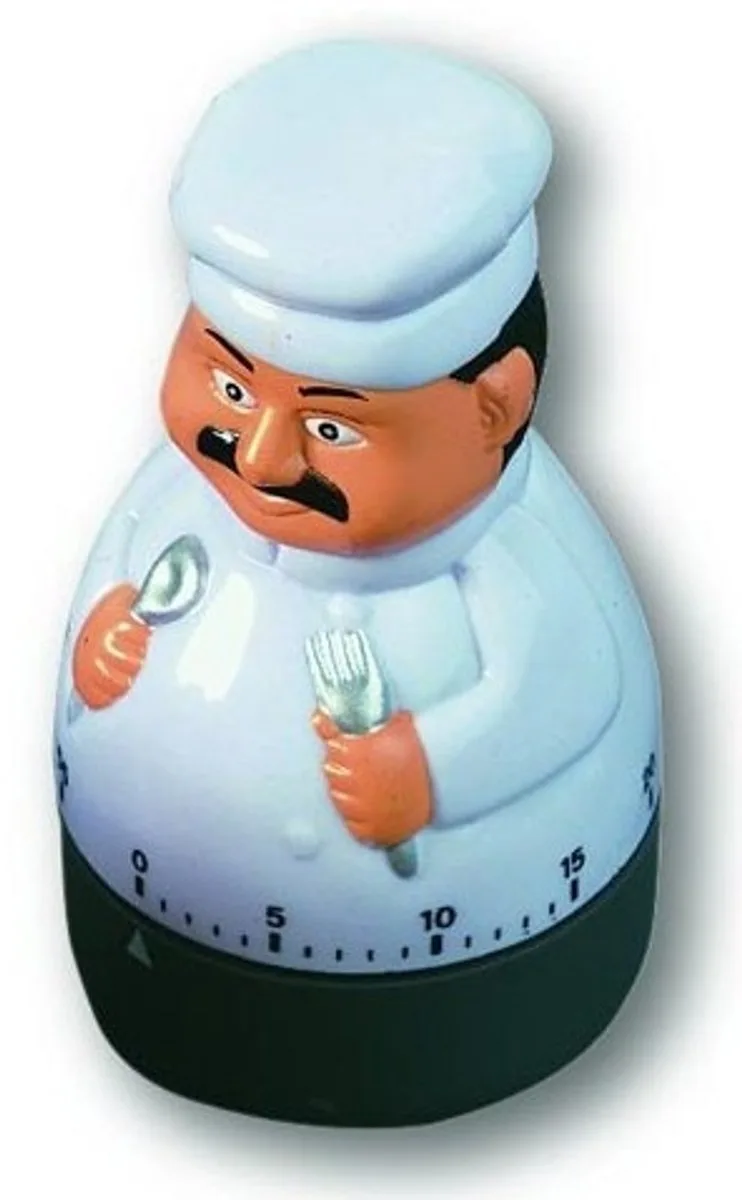 Keuken Timer - chef vorm - mechanische wekker - kunststof - 60 minuten - kookwekker van TFA Dostmann in Beige, Zwart, Wit – productfoto