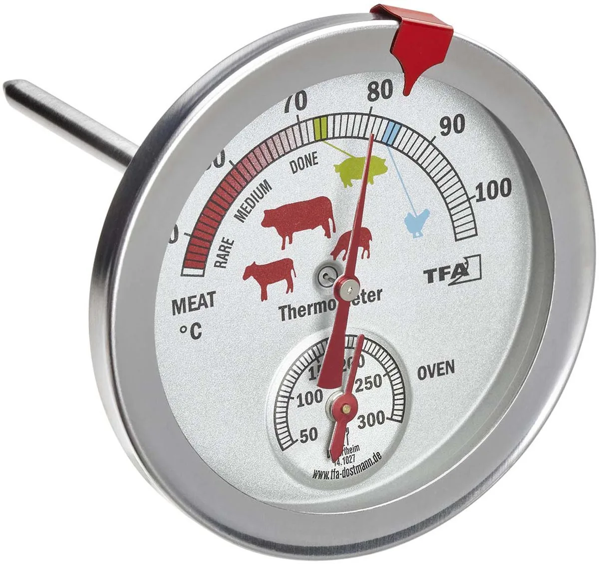 vleesthermometer - analoog - prikker - RVS - 0-300 graden celcius - 11 cm van TFA Dostmann in Zilver – productfoto