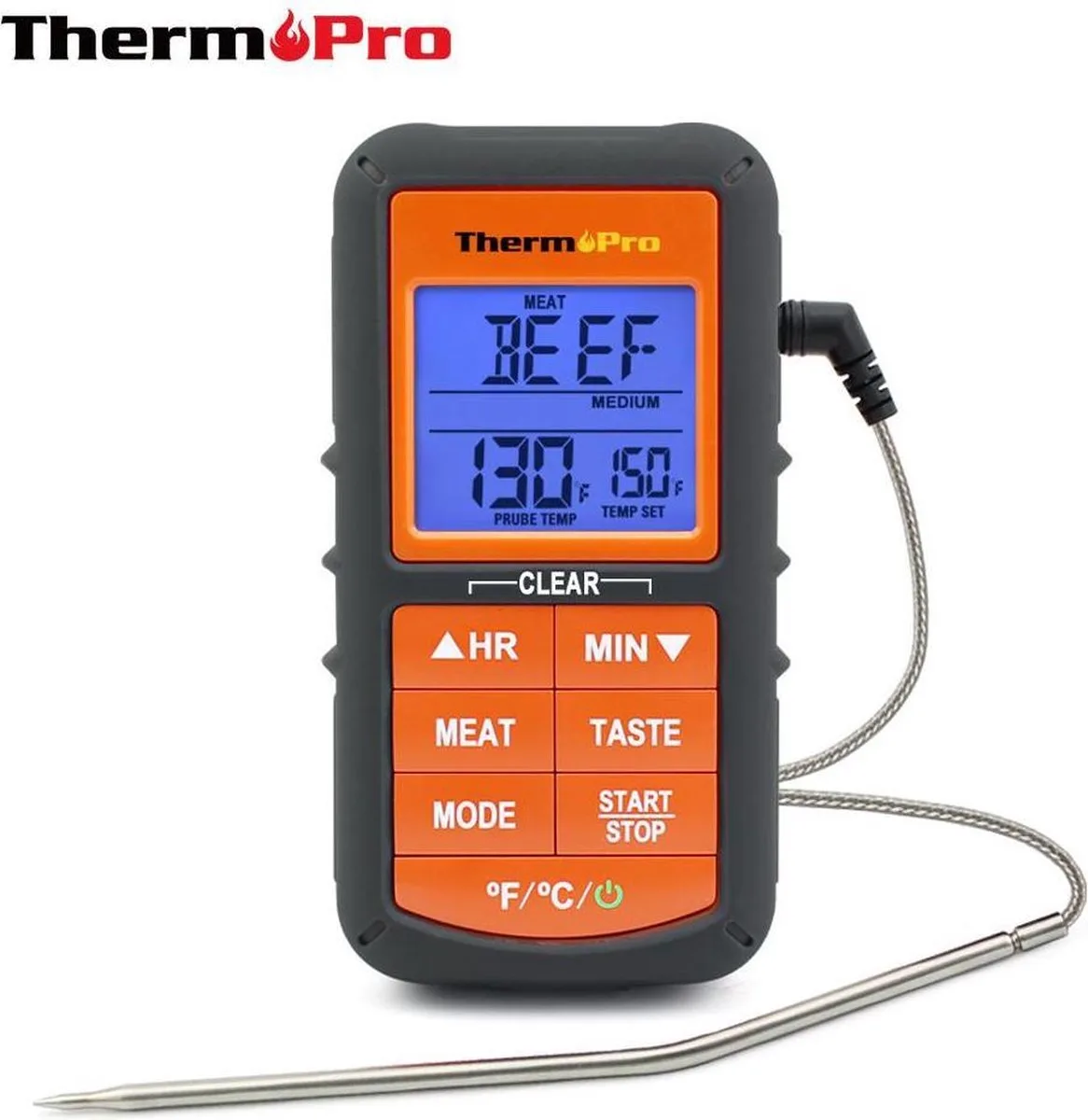 TP-06S Digitale thermometer Thermometer met timer voor BBQ, barbecue, grill, vlees, keuken, voedsel, koken van ThermoPro in Oranje, Zwart – productfoto