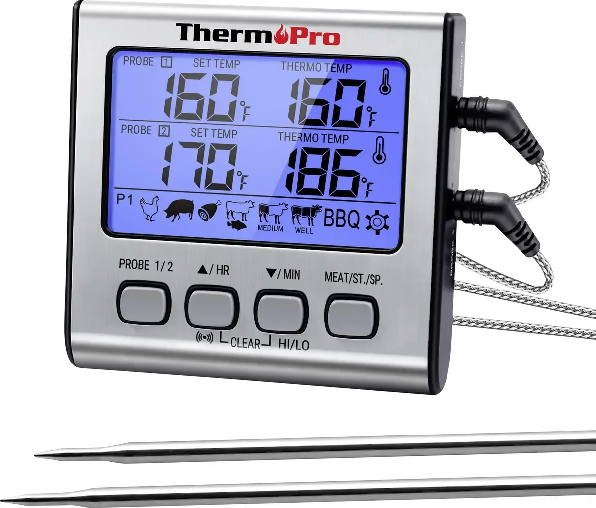 TP17 Barbecuethermometer Oven- en kerntemperatuur Grillen, °C /°F-weergave, Bakken van ThermoPro in Zilver – productfoto
