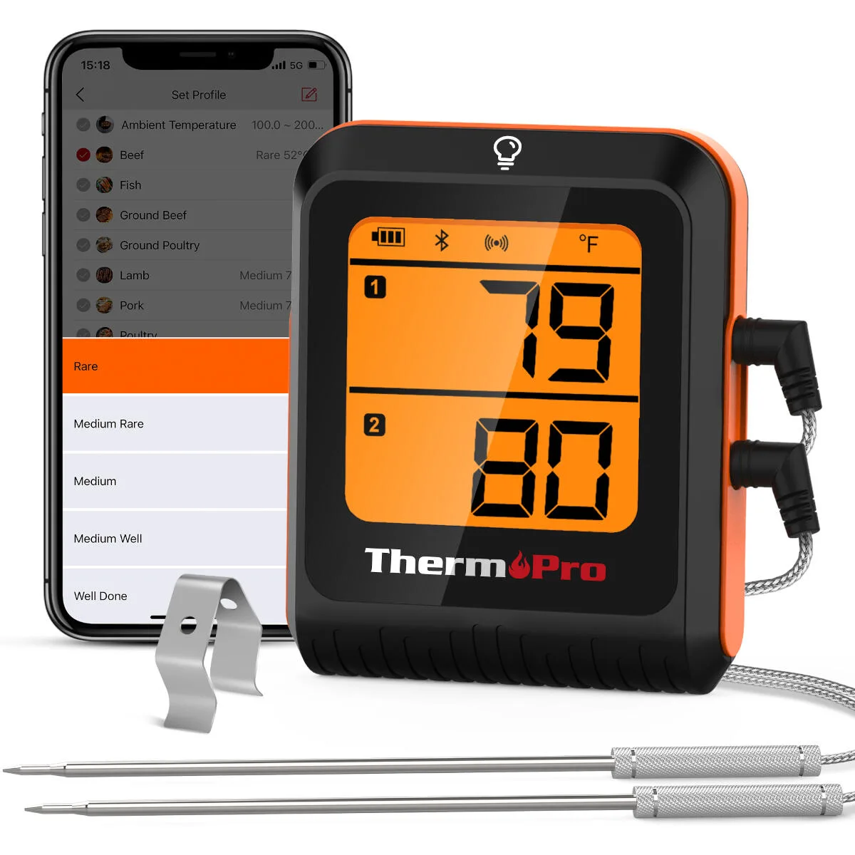 TP920 650 ft Bluetooth draadloze vleesthermometer met dubbele sonde en slimme app de ThermoPro – photo produit