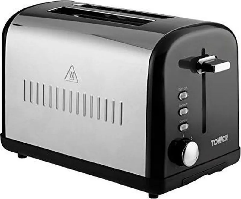 S / Steel 2 S Toaster broodrooster met variabele bruiningsregeling 900W fra Tower i Sort – produktbillede