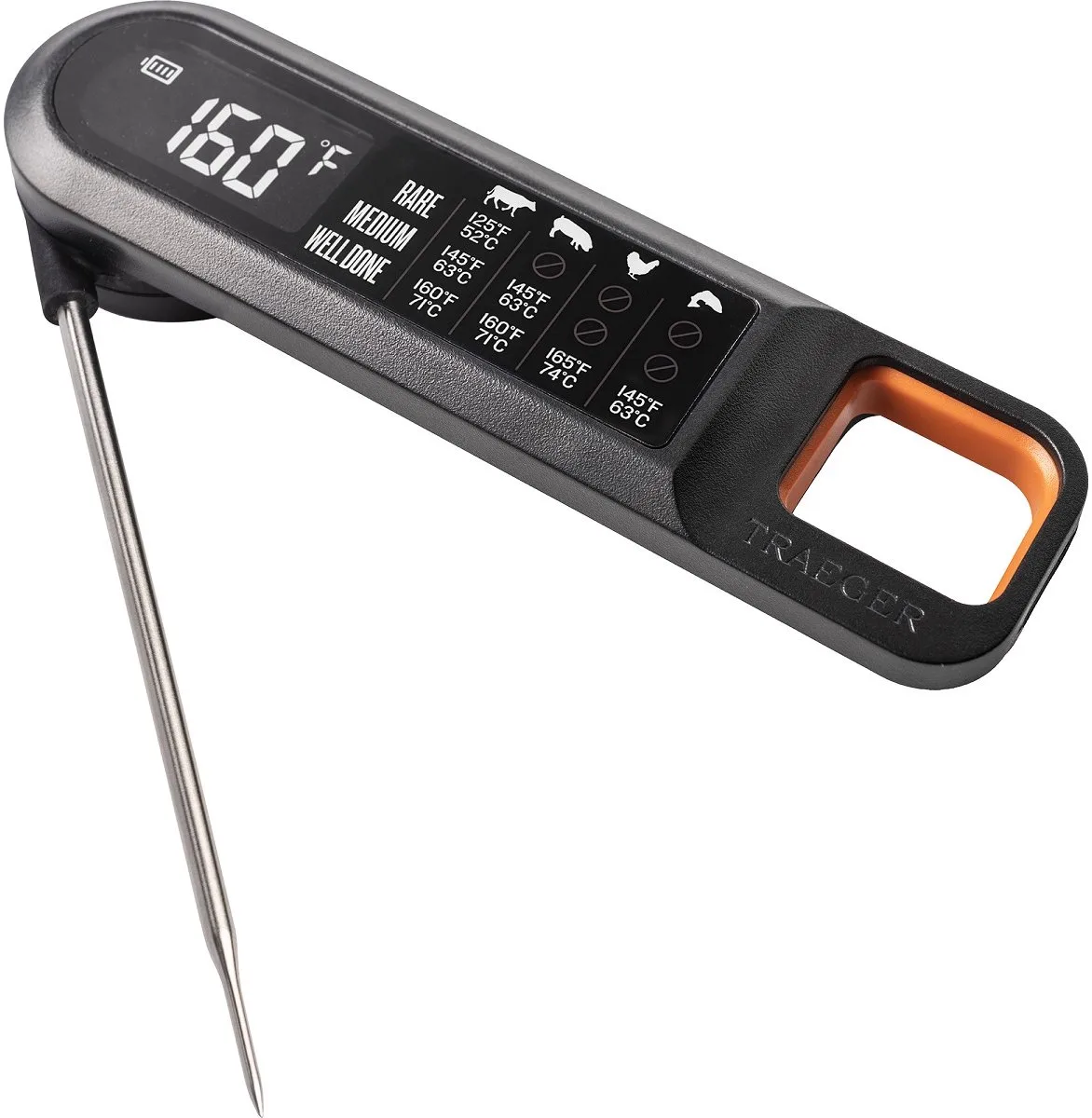 Instant Read Meat Thermometer - Ingebouwde Temperatuurkaart - Magnetisch - Waterbestendig de Traeger en Noir – photo produit