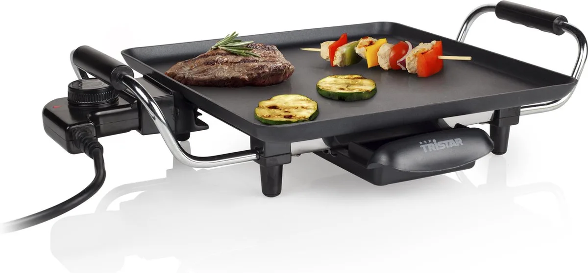 Bakplaat BP-2958 - Gourmet bakplaat voor op tafel - Grillplaat 28 x 28 cm - 2 personen - Met regelbare thermostaat - Anti-aanbaklaag - Zwart van Tristar in Zwart – 2 personen – productfoto