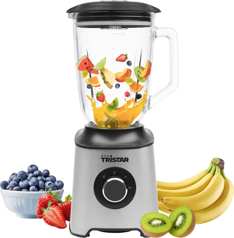 Blender - 1000W - BL-4489 - Glazen Kan - 1.5 Liter inhoud de Tristar en Argent – photo produit 1 sur 2