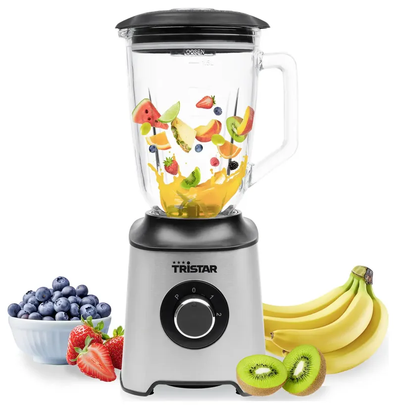 Blender - 1000W - BL-4489 - Glazen Kan - 1.5 Liter inhoud de Tristar en Argent – photo produit 2 sur 2